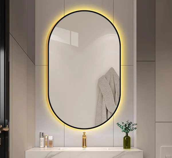 Miroirs de salle de bain encadrés et éclairés par des diodes électroluminescentes (LED)