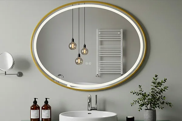 miroirs encadrés éclairés en or