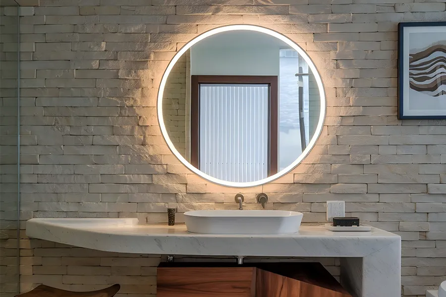 miroirs lumineux ronds uniques pour salle de bain d'hôtel