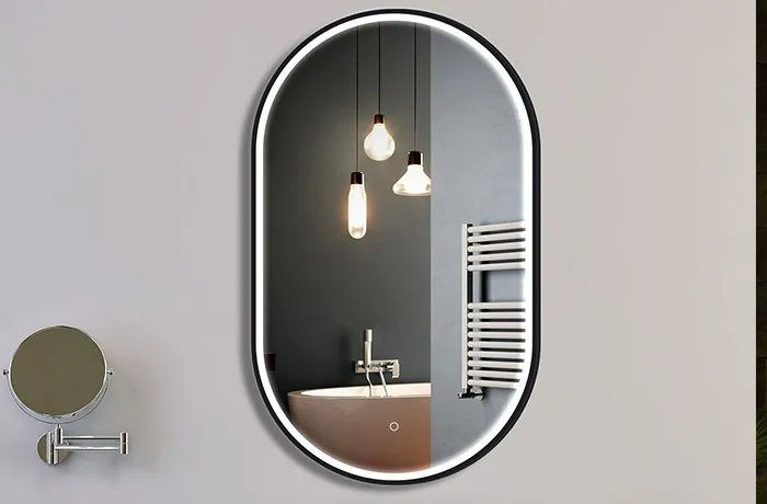 Miroirs de salle de bain ovales avec cadre noir