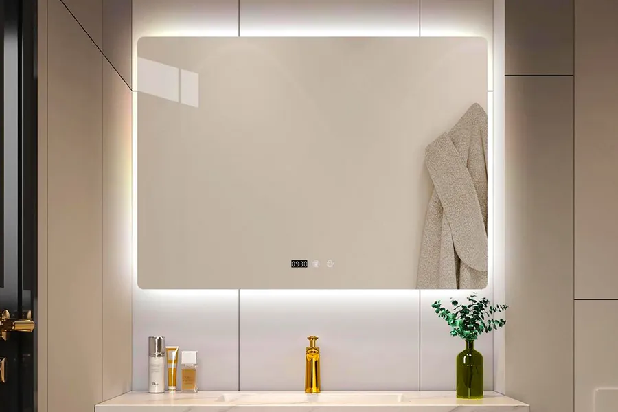 hintergrundbeleuchtete rechteckige badezimmerspiegel mit led