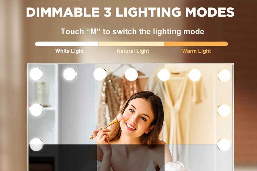 3 colores de iluminación regulables para espejos