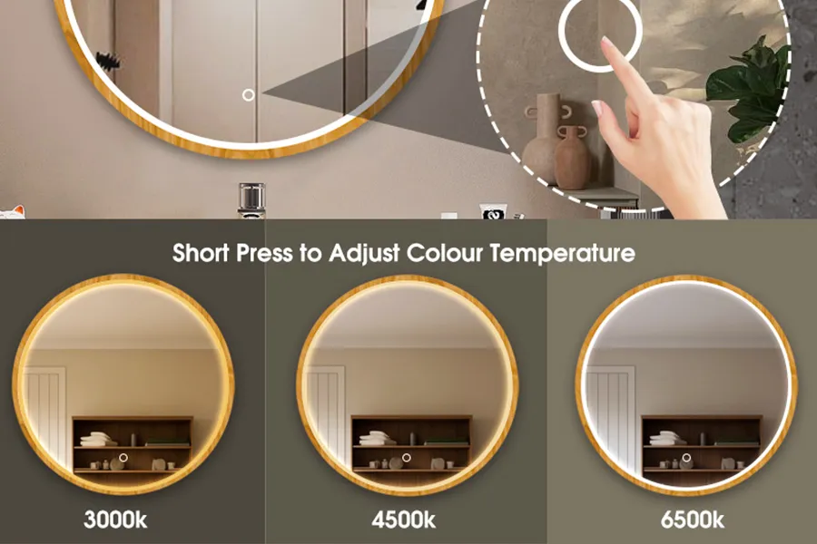 Espejo con marco de luz regulable en 3 colores