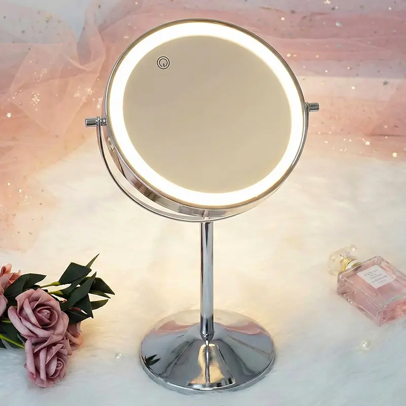double sided small round makeup mirror with light