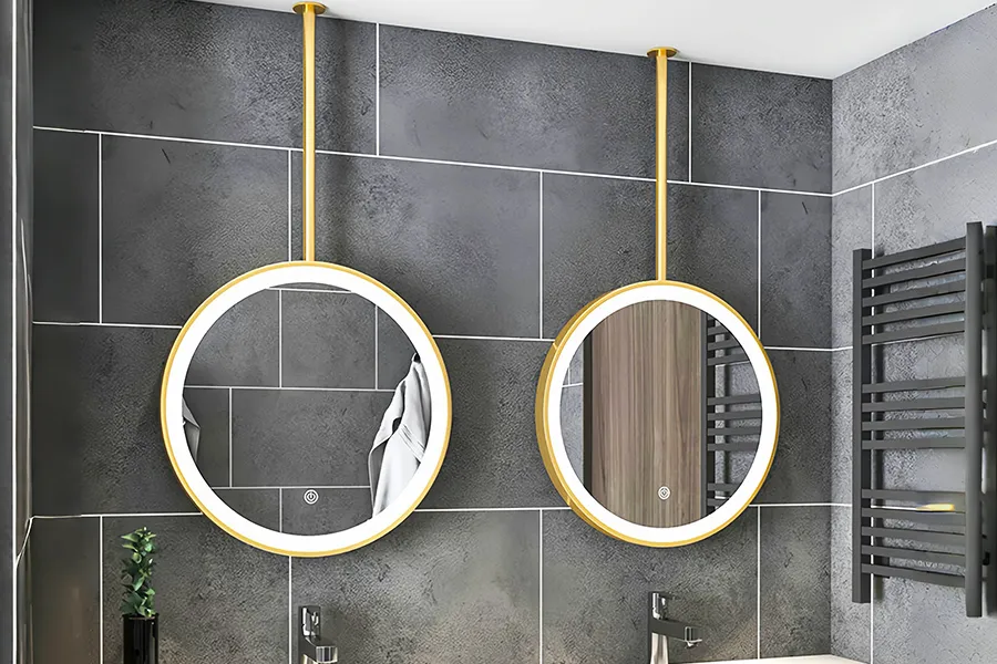 espejo de baño colgante con marco e iluminado