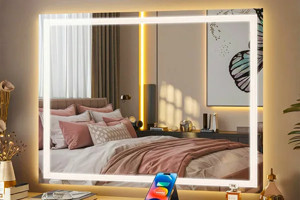 espejo de tocador rectangular con luz led