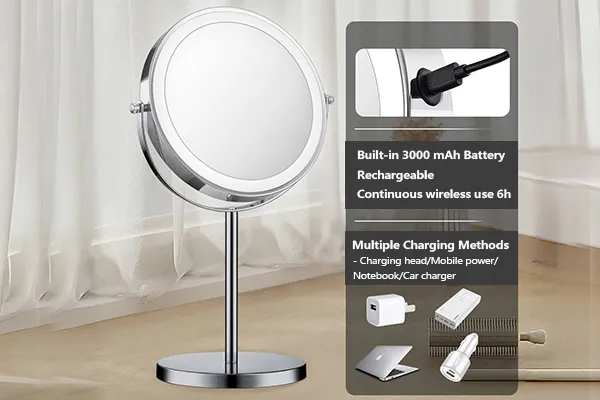 miroir rond lumineux pour batterie rechargeable