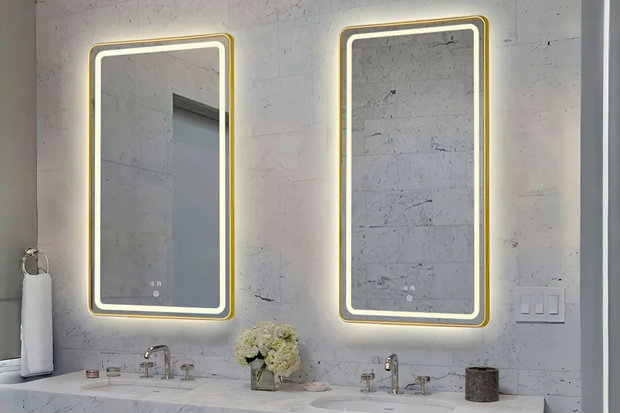 espelho vertical retangular iluminado para montagem em parede