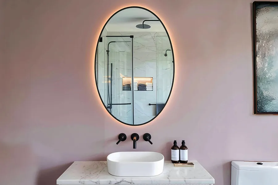 espejo de baño ovalado led con marco negro