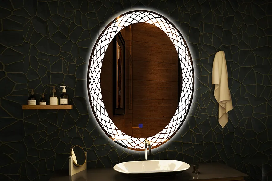espejo ovalado de baño con led