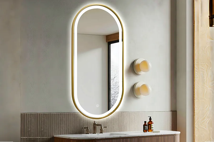 espejo de baño iluminado frontalmente con led