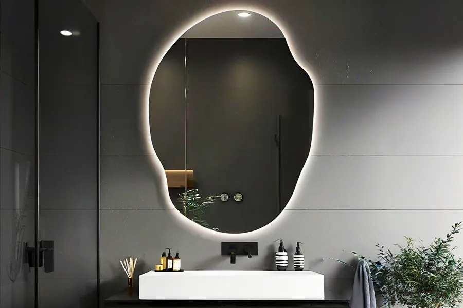 espelho para banheiro com led irregular e antiembaçante