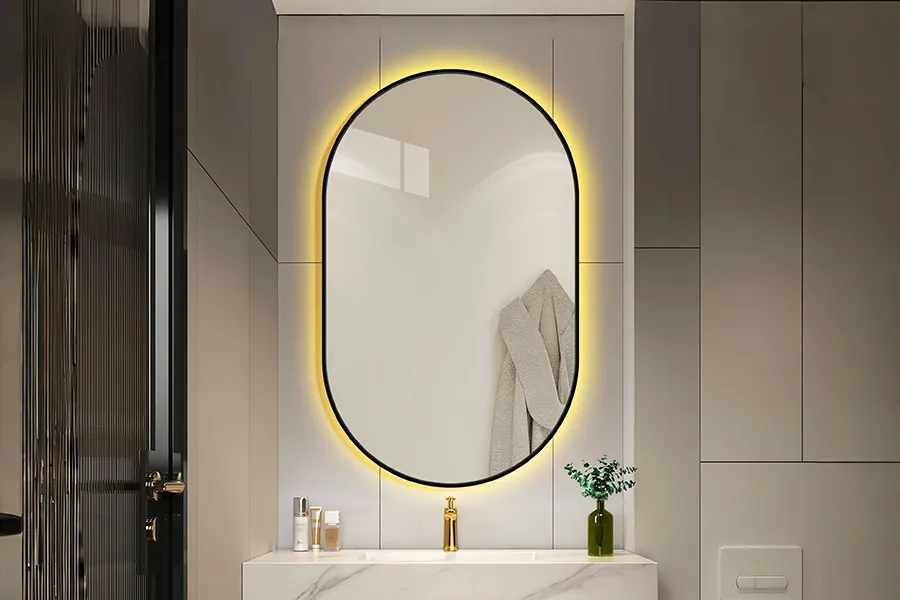 miroir ovale rétro-éclairé salle de bain