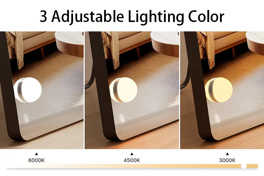3 colores de iluminación ajustables para el espejo hollywood