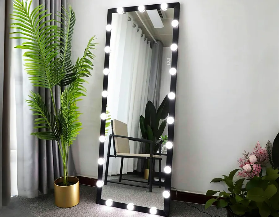 espejo hollywood de cuerpo entero con marco de madera