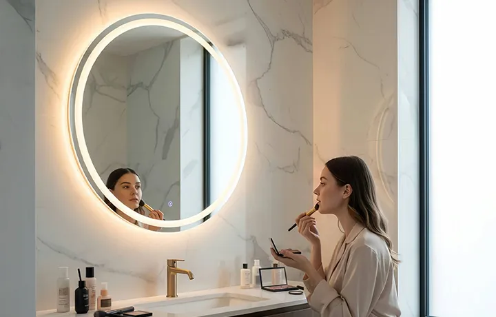 espelho redondo com iluminação frontal de led