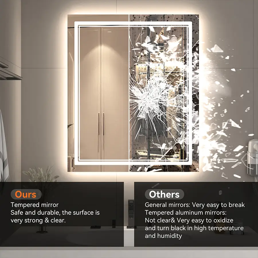 espelho de led de vidro à prova de explosão para banheiro