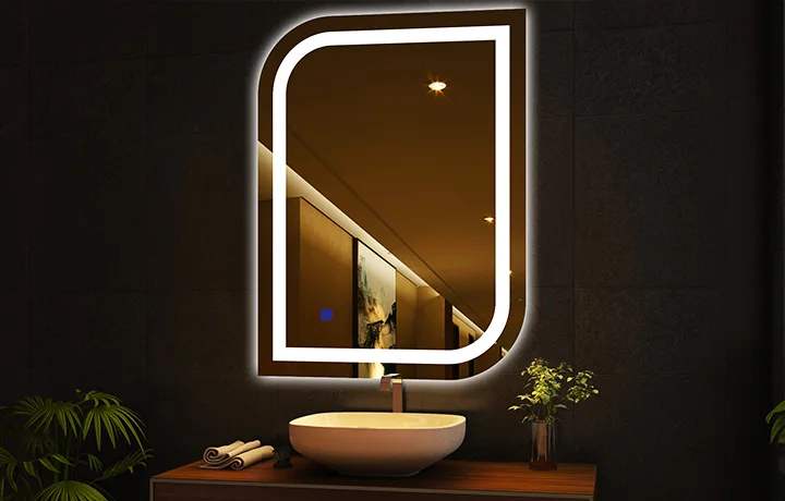 Espelho retroiluminado e com iluminação frontal para banheiros