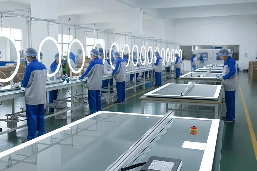 Espejo del cuarto de baño de un hotel con la marca de un pañuelo, que ilustra la necesidad de tecnología antivaho.