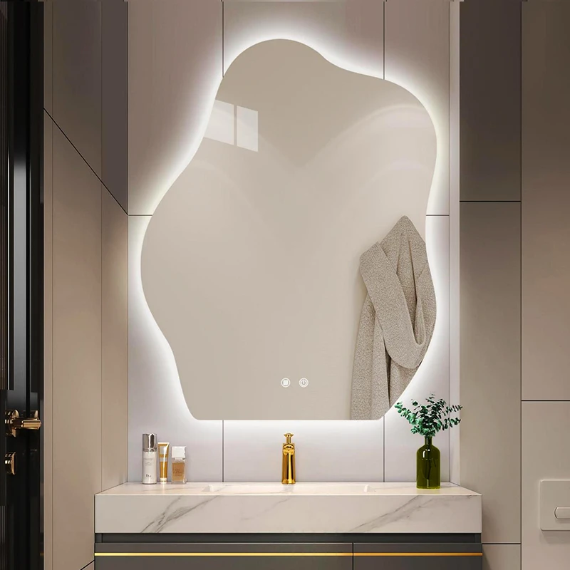 espelho de led irregular com ondas para banheiro