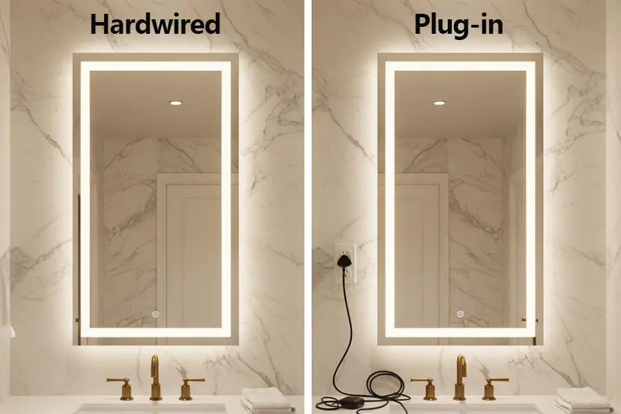 hardwired vs. plug in hotel led mirror