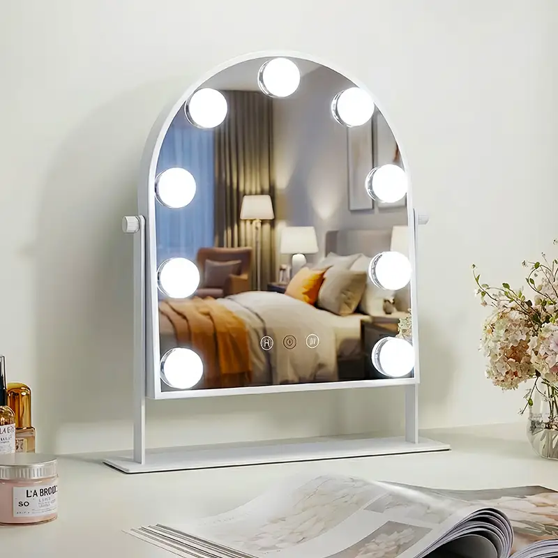 hollywood lighted makeup mirror with dimmable bulbs