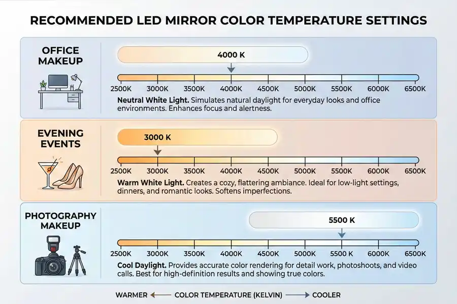 recommended led mirror color temperaturer setting
