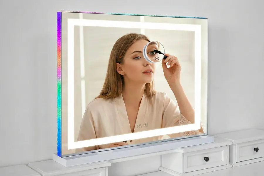 rectangluar lighted makeup mirror with 10x magnification