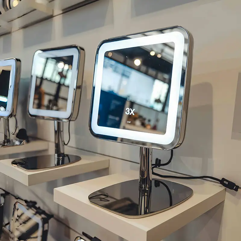square tabletop makeup mirror with 3x magnification
