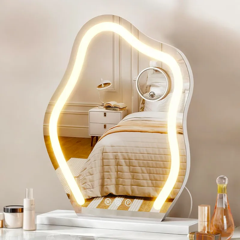 wave vanity desk mirror with light