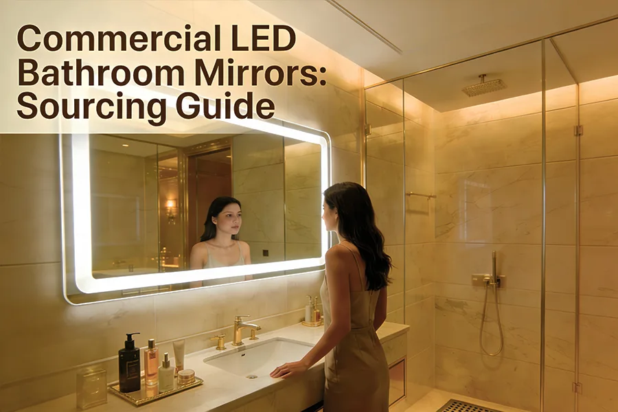 Luxury commercial LED bathroom mirror installed in a high-end 5-star hotel