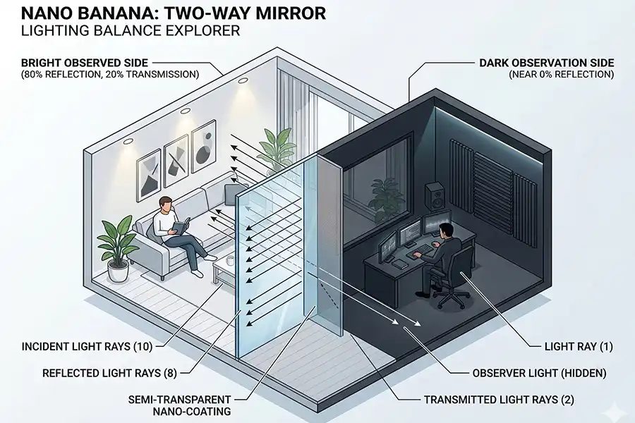 two way mirror lighting setup diagram